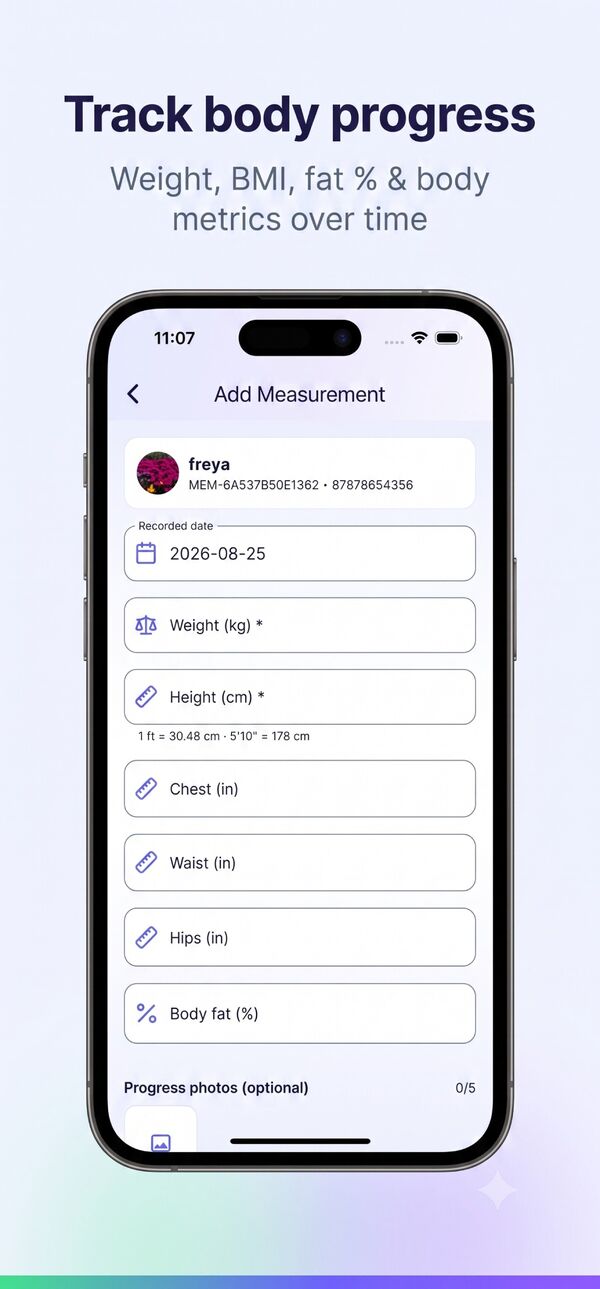 Adding a body measurement for a member in Gymnaro